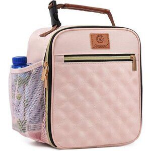 Light Pink Insulated Lunch Box with Bottle Holder Small Cooler Bag for Work Scho
